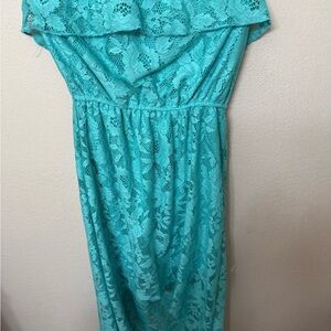Trick Turquoise Lace Off-Shoulder sundress / coverup Dress